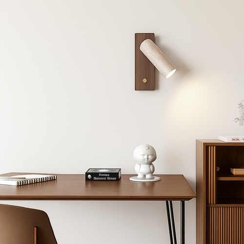 Applique murale led rotative avec interrupteur en bois wabi-sabi