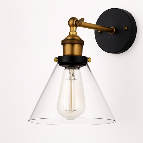 Applique murale LED vintage rustique en verre et doré