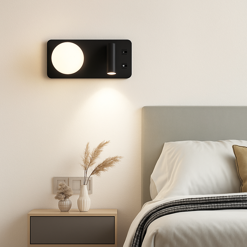 applique murale moderne avec double interrupteur et port usb - vue 6 sur 10
