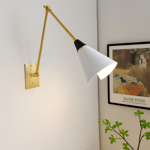 applique murale rétro médiévale en laiton noir doré à led avec bras pivotant