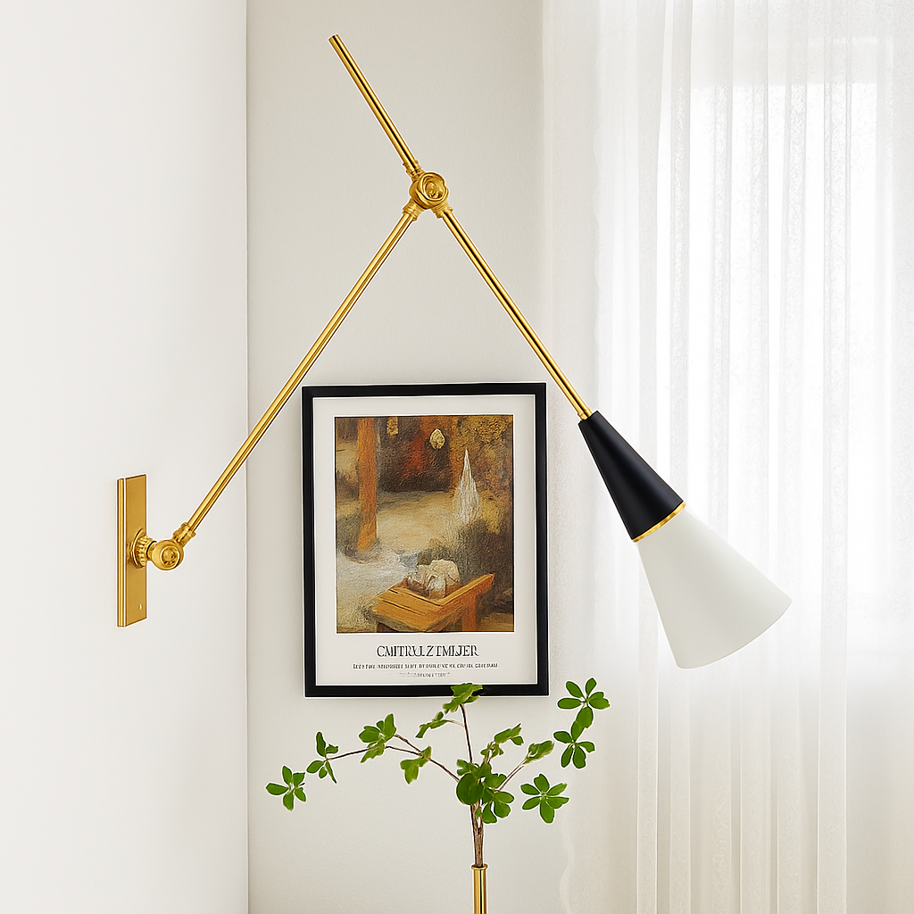 applique murale rétro médiévale en laiton noir doré à led avec bras pivotant - vue 4 sur 10
