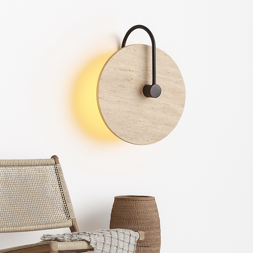applique murale ronde japonaise en travertin à led pour éclairage d'ambiance - vue 5 sur 11