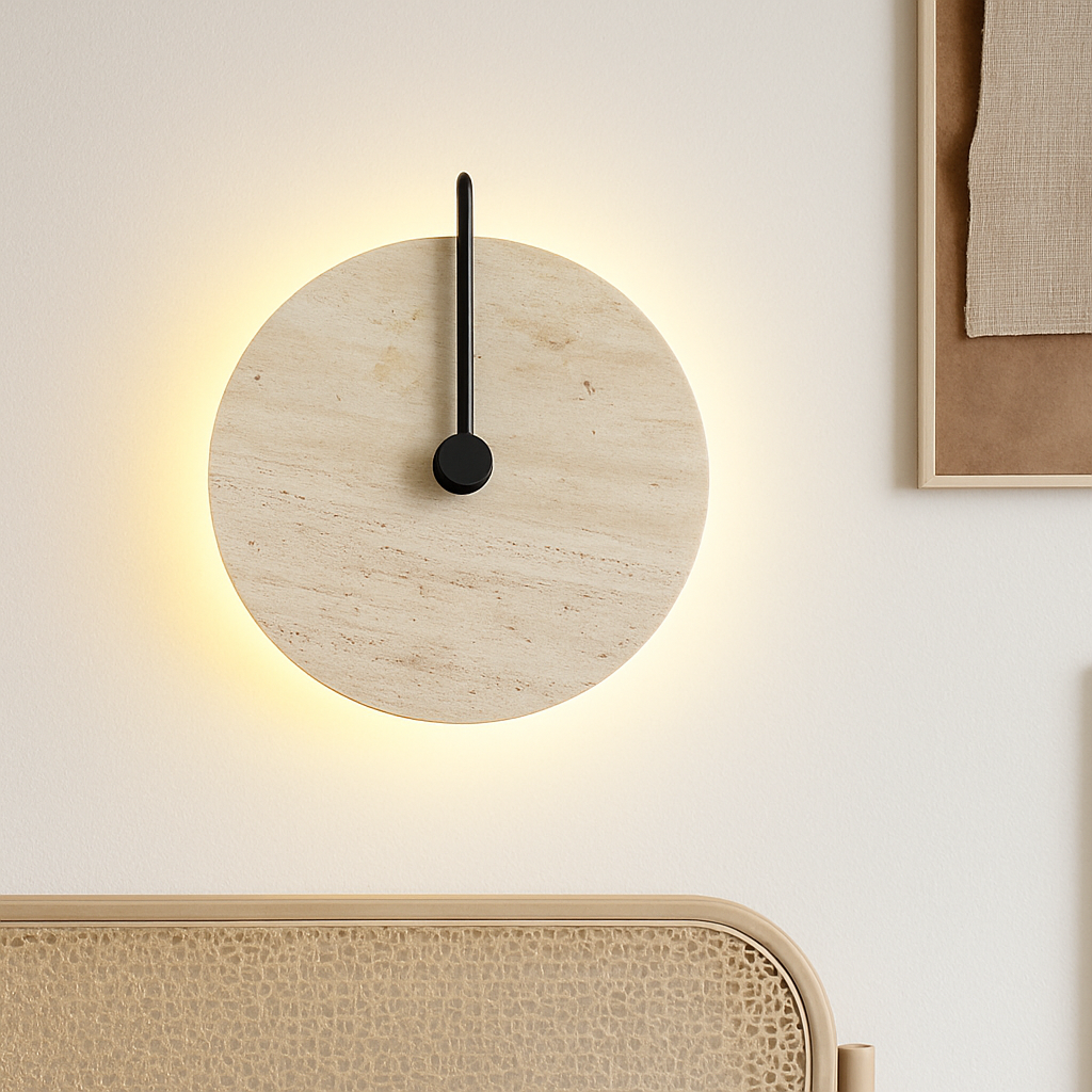 applique murale ronde japonaise en travertin à led pour éclairage d'ambiance - vue 6 sur 11