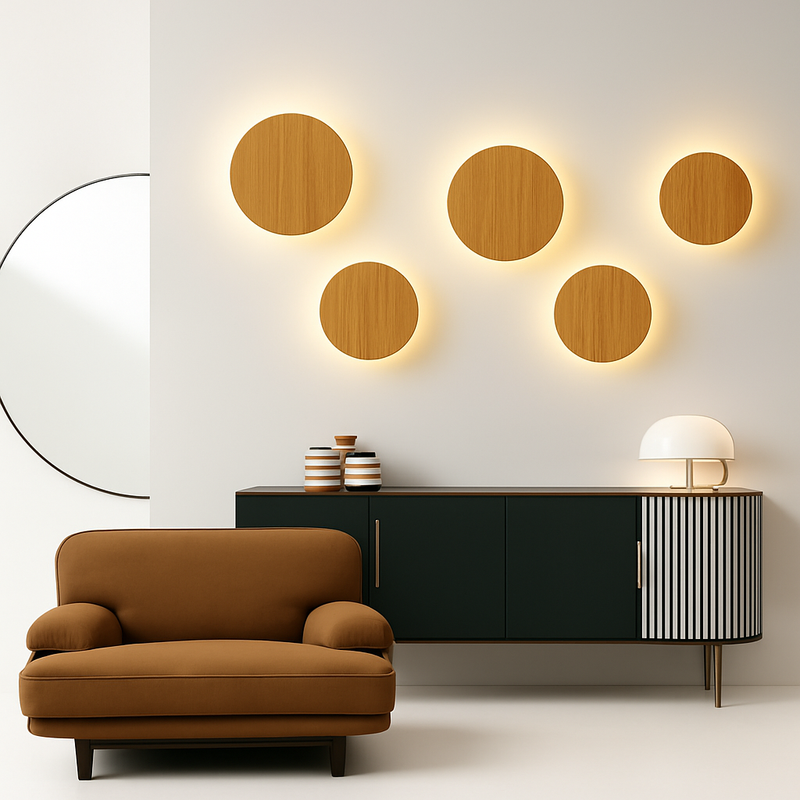 Applique murale scandinave LED de forme ovale en bois