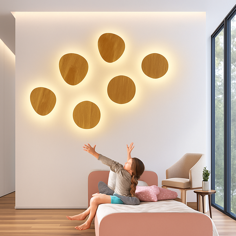 Applique murale scandinave LED de forme ovale en bois