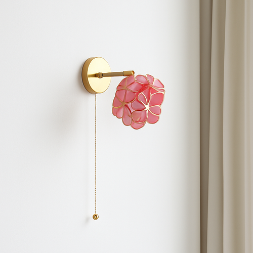 applique murale vintage interrupteur à chaînette style nordique fleurs roses