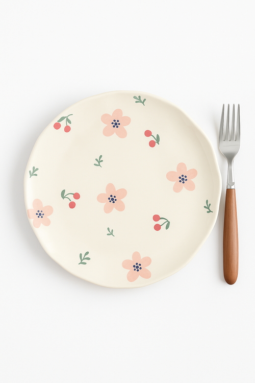 Assiette a gateau ceramique style coreen floral irregulier