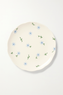 Assiette ceramique artisanale style coreen motif floral irregulier