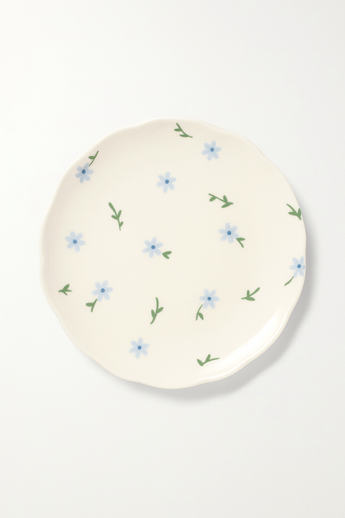 Assiette ceramique artisanale style coreen motif floral irregulier