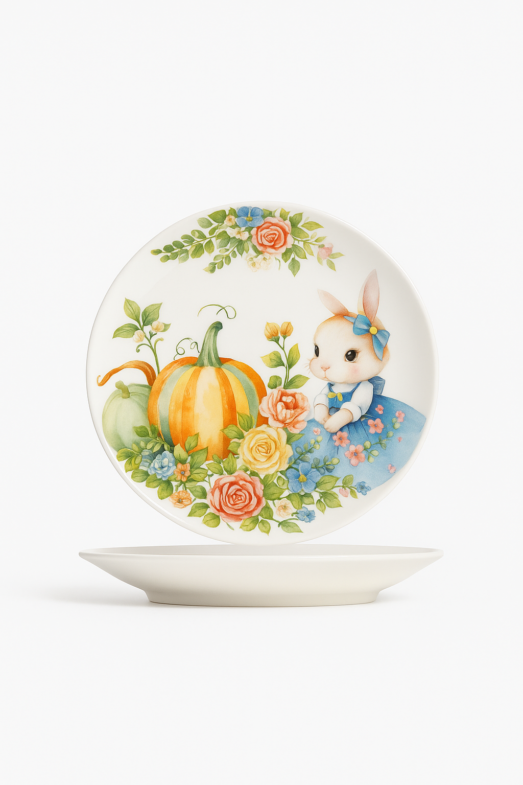 Assiette ceramique motif citrouille et lapin style jardin - vue 2 sur 3