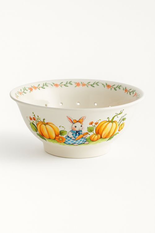 Assiette ceramique motif citrouille lapin style jardin