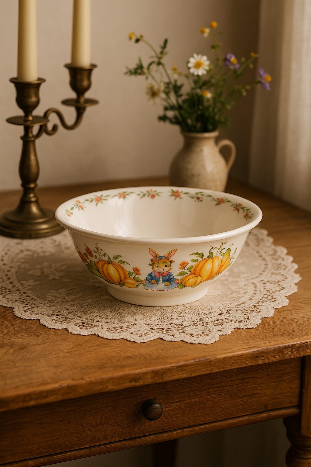 Assiette ceramique motif citrouille lapin style jardin - vue 3 sur 3