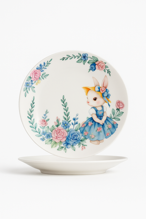 Assiette ceramique motif citrouille lapin style jardin