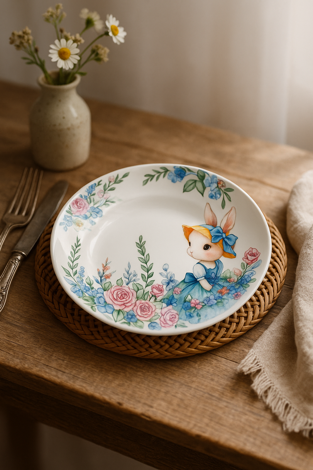 Assiette ceramique motif citrouille lapin style jardin - vue 3 sur 3