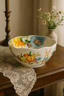Assiette ceramique motif citrouille lapin style jardin