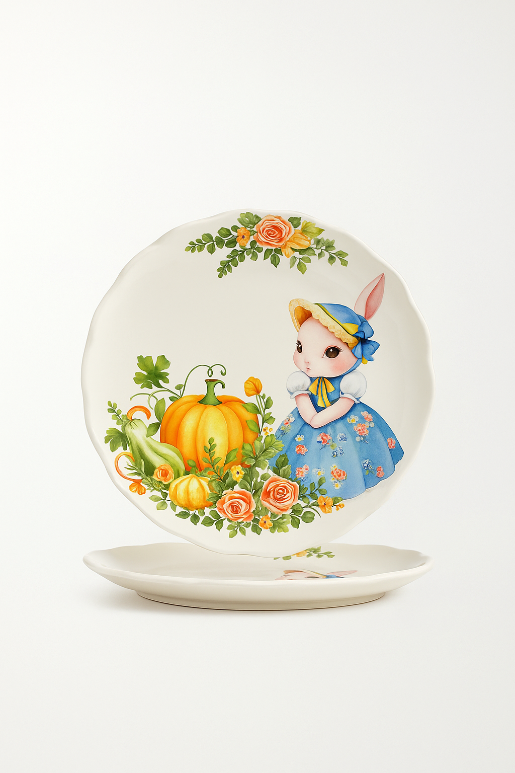 Assiette céramique style jardin motifs lapin citrouille - vue 2 sur 3
