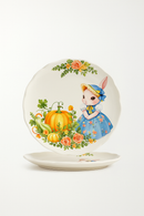 Assiette céramique style jardin motifs lapin citrouille