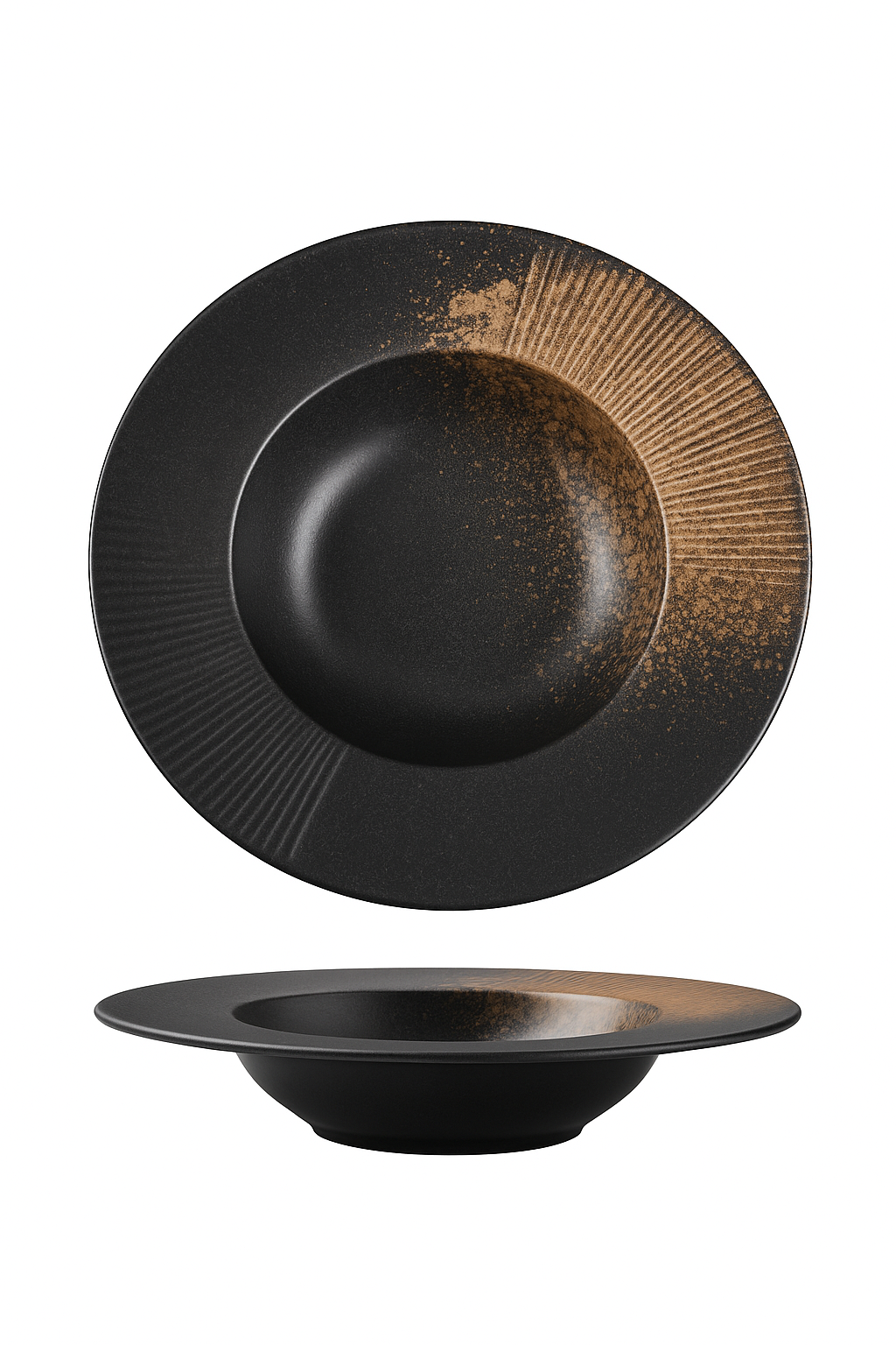 Assiette creuse céramique style chapeau paille japonaise rayures - vue 2 sur 3