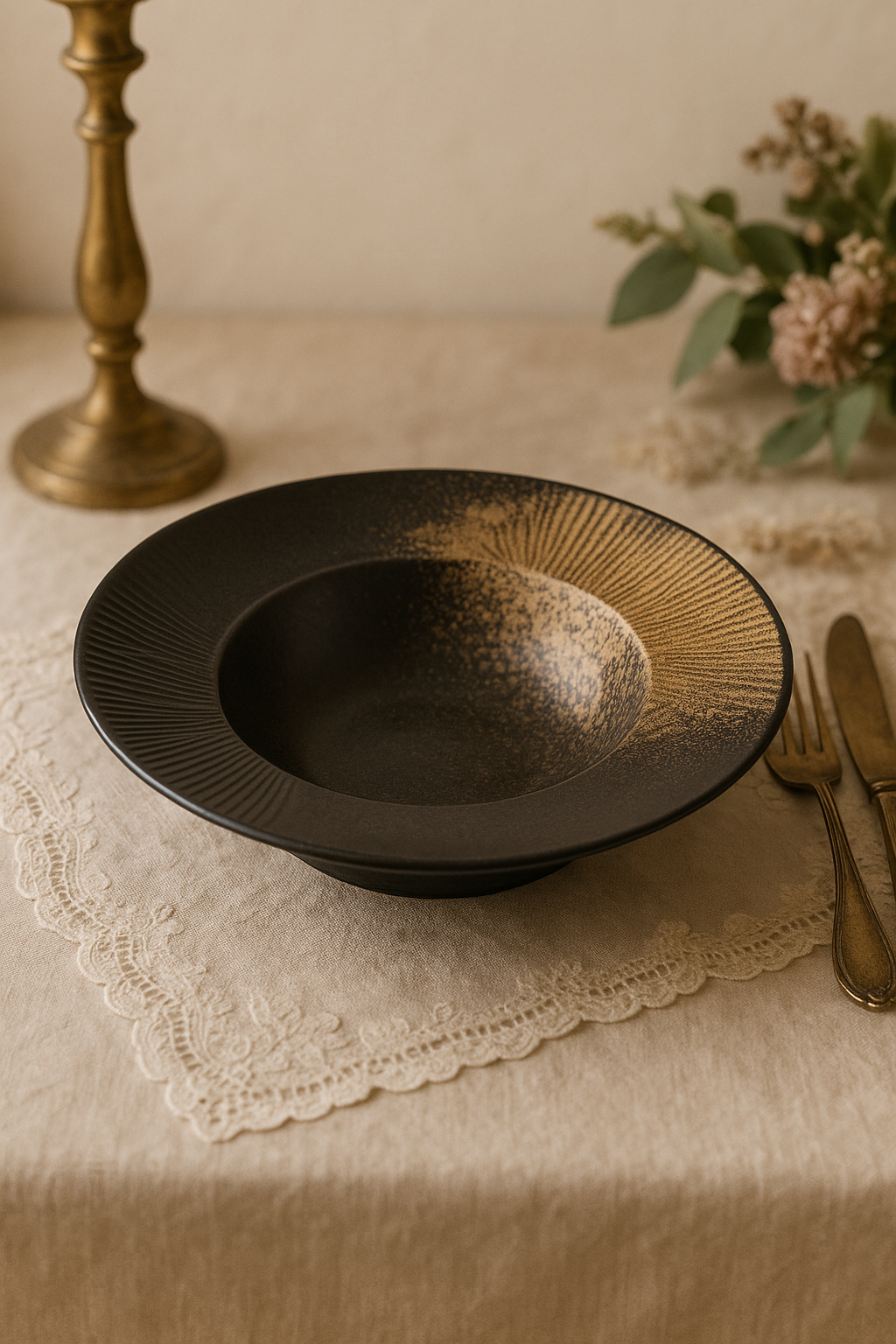 Assiette creuse céramique style chapeau paille japonaise rayures - vue 3 sur 3