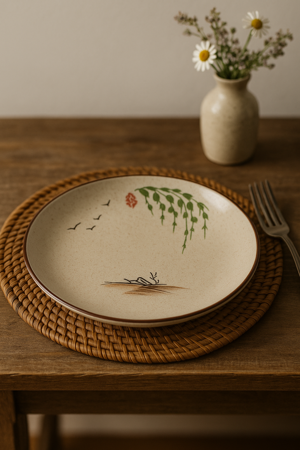 Assiette dessert japonaise ceramique motifs floraux peinte main - vue 3 sur 3