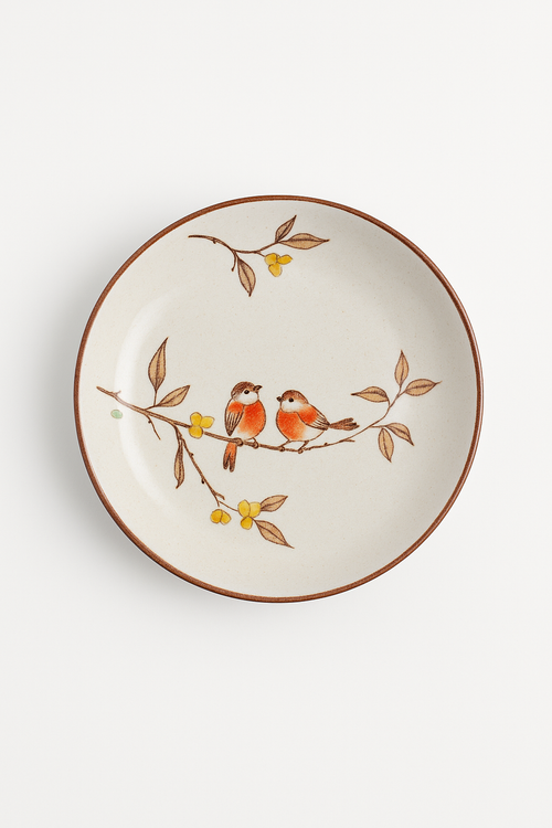 Assiette dessert japonaise ceramique motifs floraux peinte main