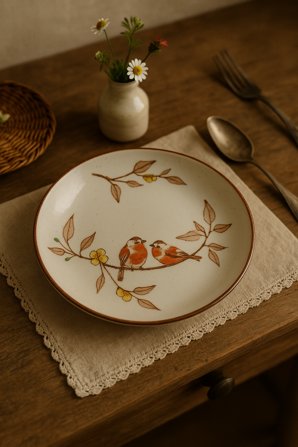 Assiette dessert japonaise ceramique motifs floraux peinte main - vue 3 sur 3
