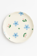 Assiette gateau ceramique style coreen motif floral irregulier