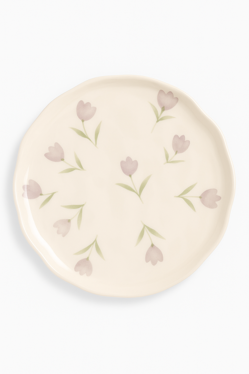 Assiette gâteau céramique style coréen motif floral irrégulier - vue 2 sur 3