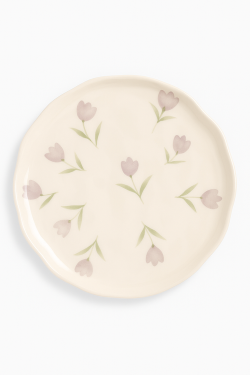 Assiette gâteau céramique style coréen motif floral irrégulier