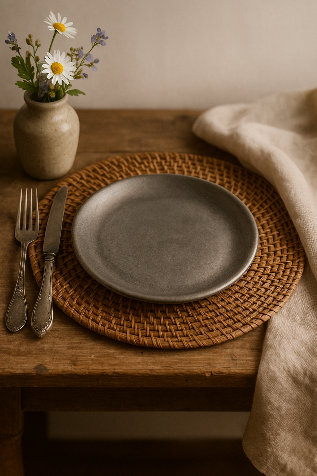 Assiette plate acier inoxydable style industriel vintage camping - vue 3 sur 3