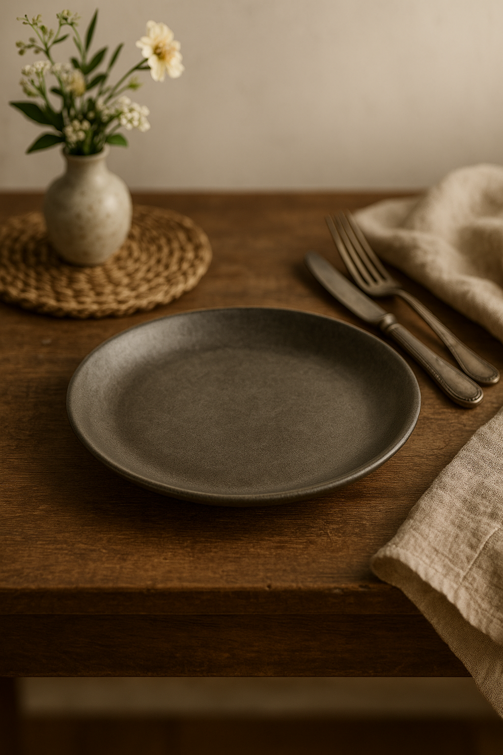 Assiette plate vintage acier inoxydable style industriel camping - vue 3 sur 3