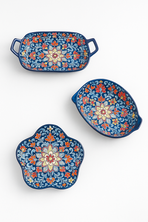 Assiette poisson ceramique style boheme double anse cuisine