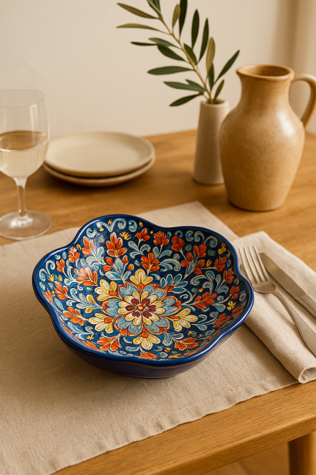 Assiette poisson ceramique style boheme double anse cuisine - vue 3 sur 3