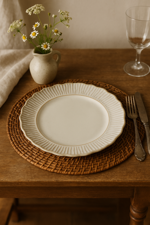 Assiettes plates ceramique relief retro pour restaurant desserts