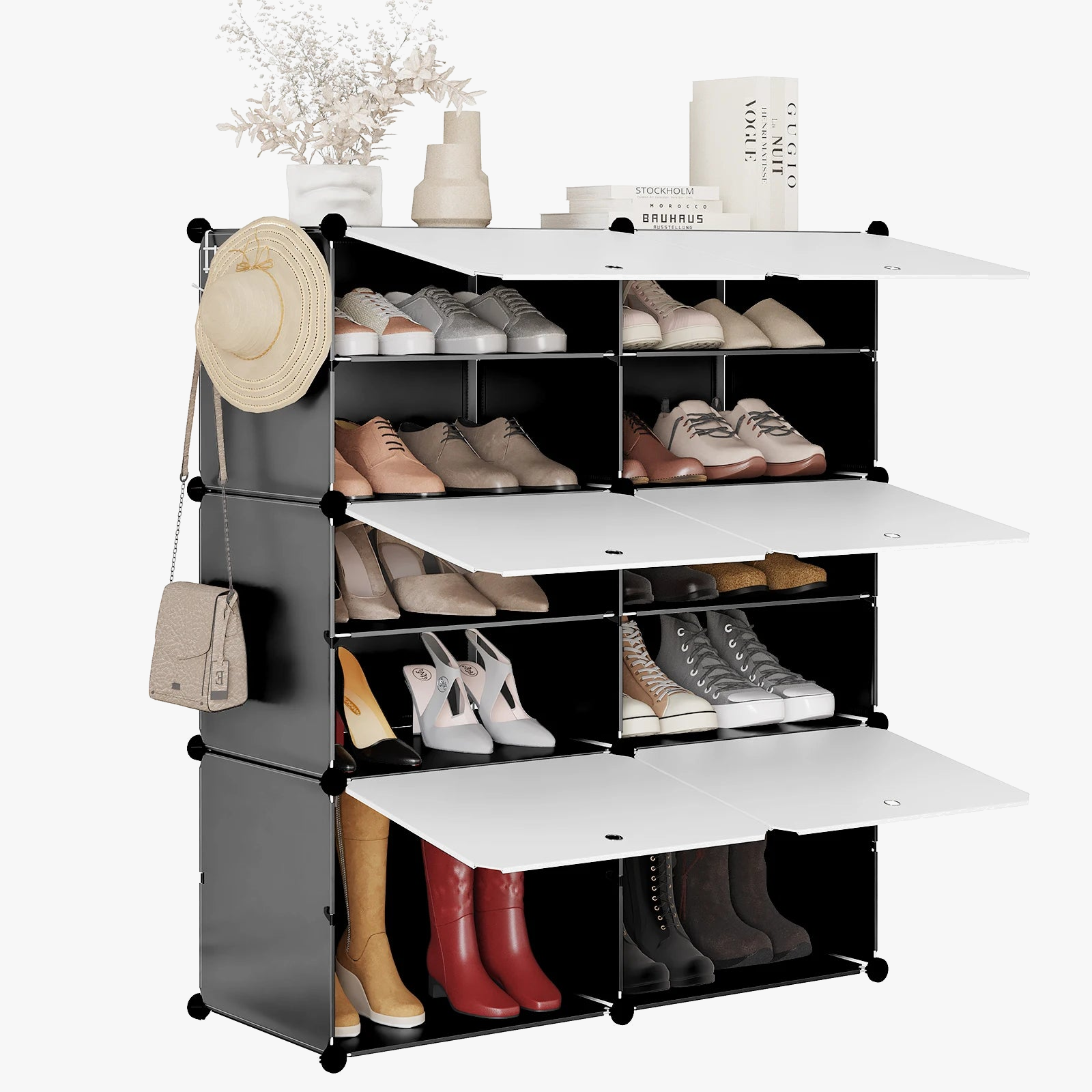 boîte de rangement à chaussures avec 6 compartiments modulaires en plastique