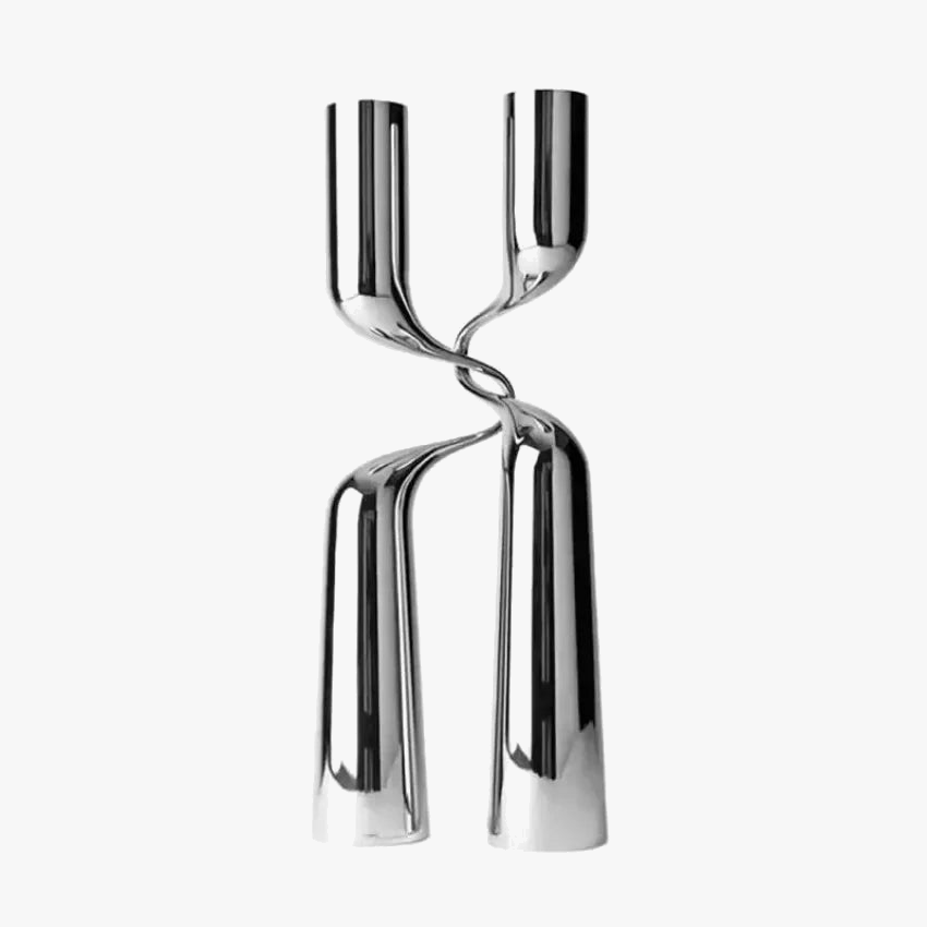bougeoir en métal argenté candélabre de luxe double tête décoratif