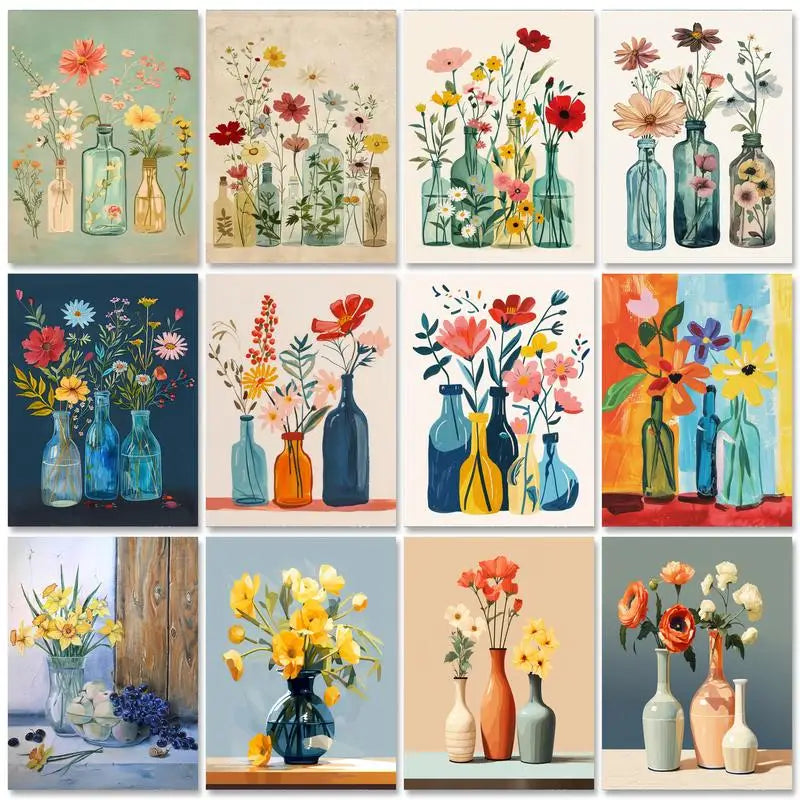 cadre peinture par numéros vase romantique en kit décoratif