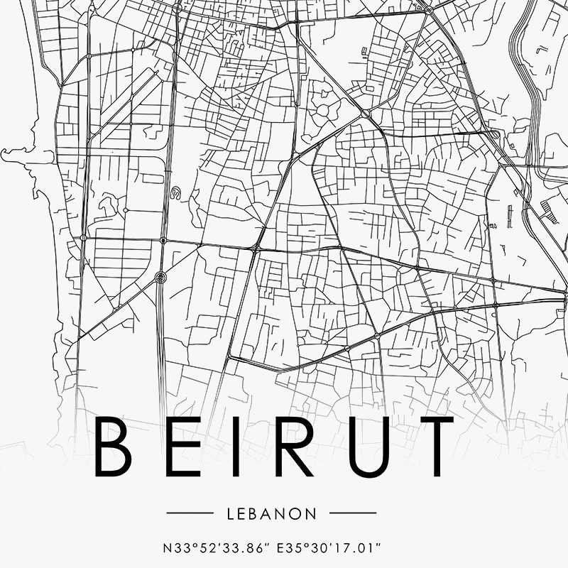 carte de beyrouth toile noire et blanche décoration murale moderne