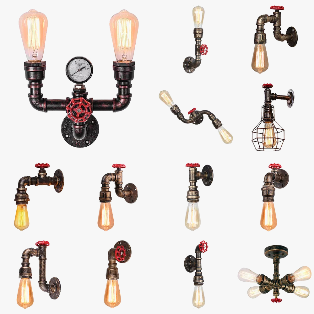 Conduite d'eau industrielle applique murale Vintage rétro Loft Bar café plafond applique éclairage maison chambre Restaurant décor E27