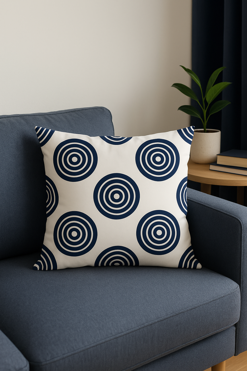 coussin bleu marine géométrique pour déco et canapé