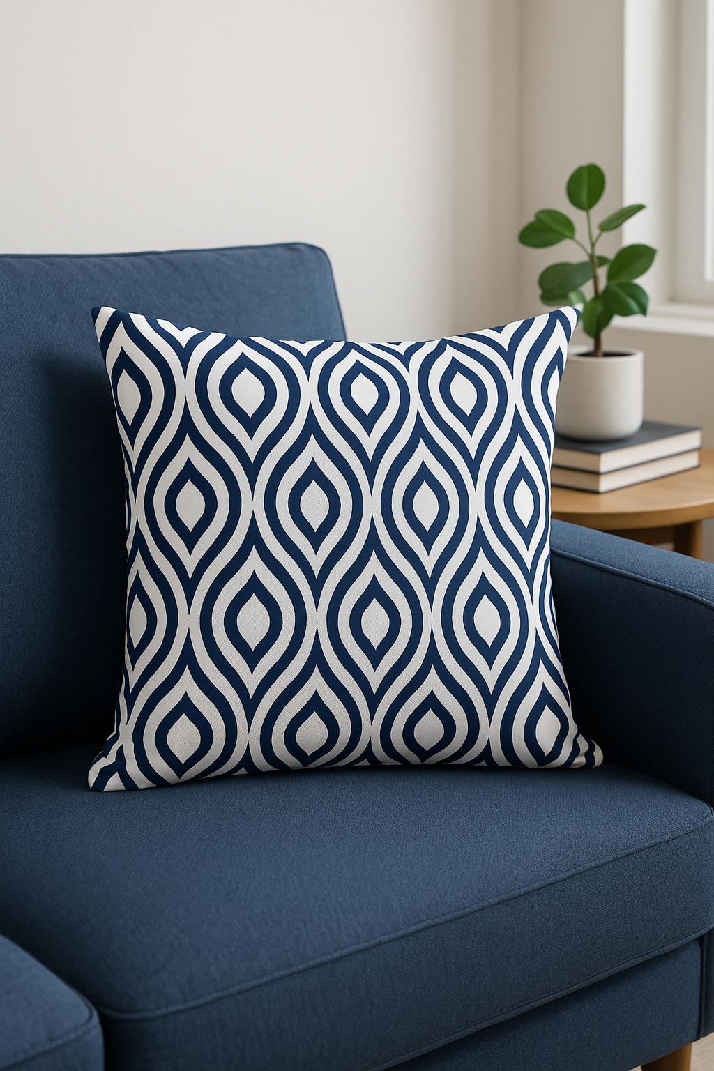 coussin bleu marine géométrique pour décoration intérieure