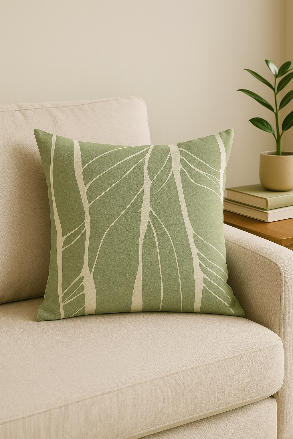 coussin décoratif à motif végétal vert pour canapé
