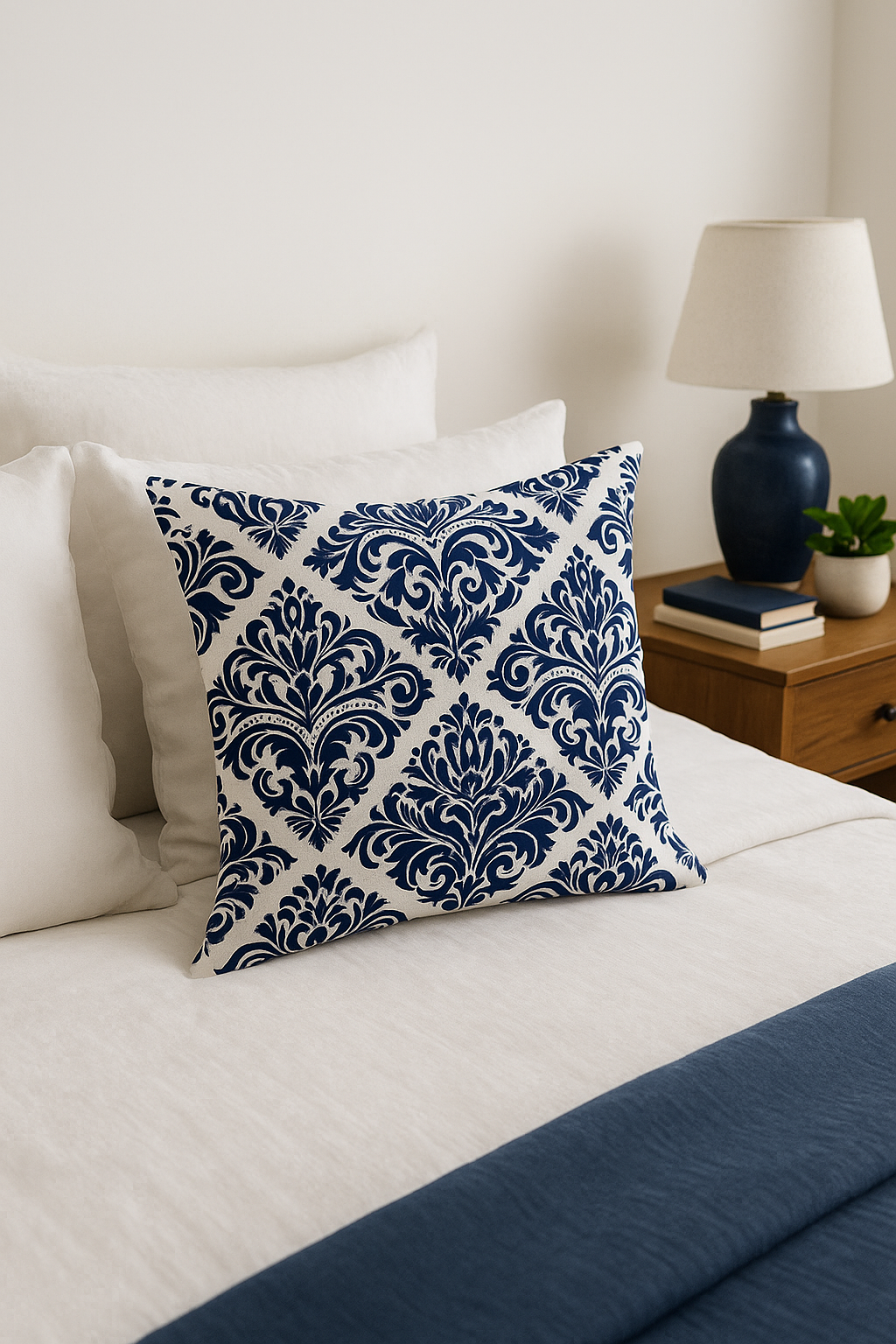 coussin géométrique bleu marine pour décoration intérieure moderne