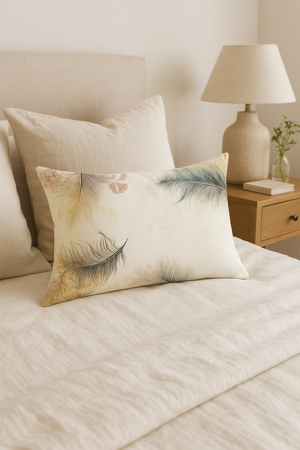 coussin rectangulaire motif plumes 30 x 50 cm décoratif