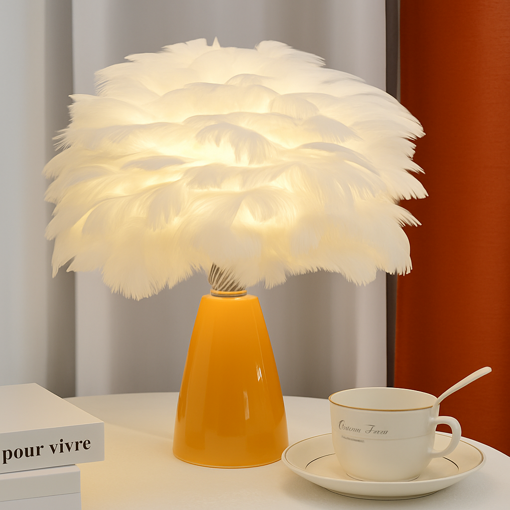 Creative Nordic desk lamp, warm bedroom feather lamp, fashionable and simple study ceramic decorative lamp - vue 6 sur 7
