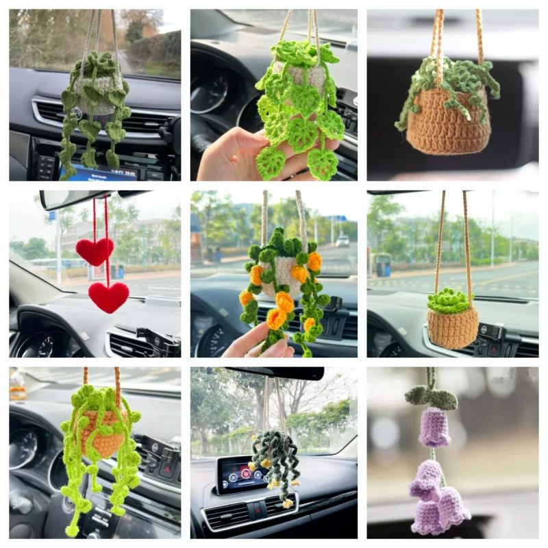 crochet suspendu créatif pour décoration de voiture plante en pot