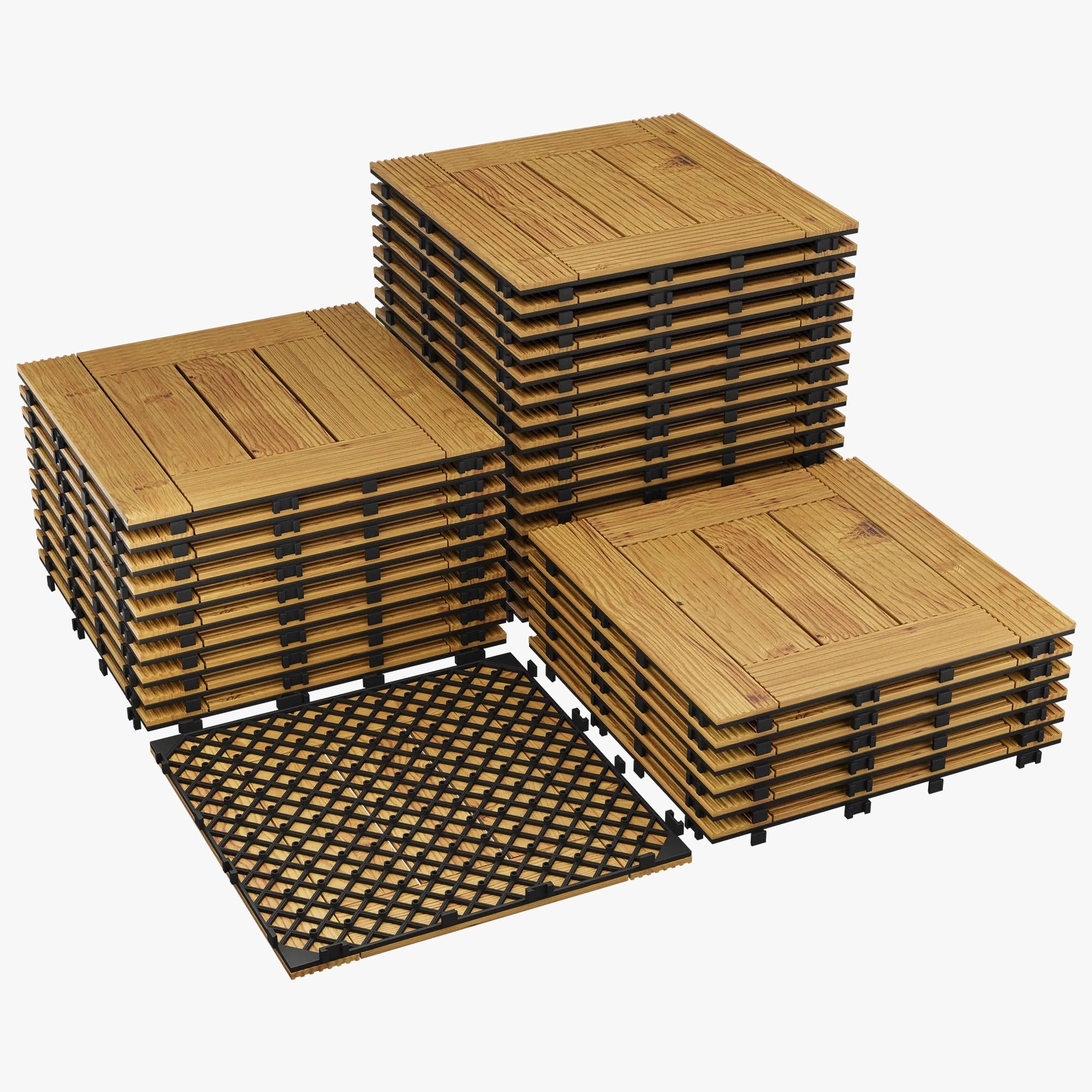 Dalles terrasse bois acacia 12x12 pouces antiderapantes clipsables