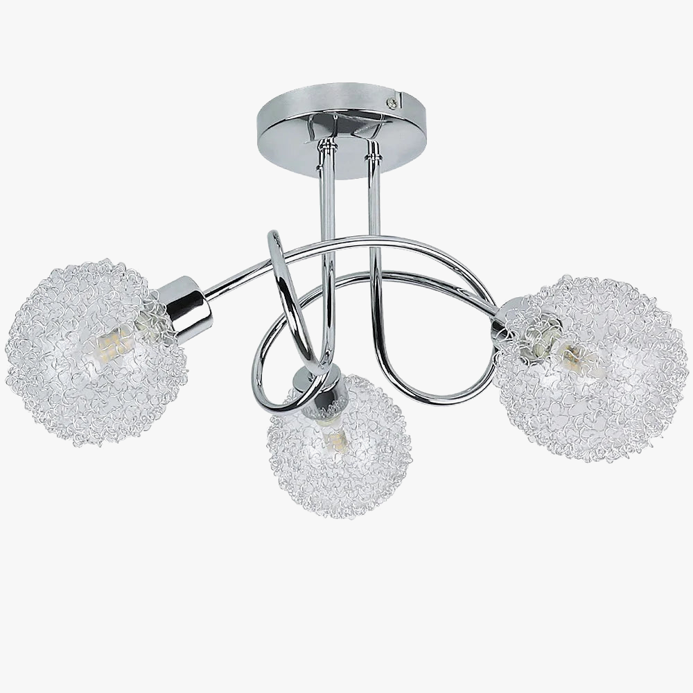 Depuley Plafonnier semi-encastré à 3 lumières - Lustre Spoutnik avec abat-jour en fil de forme globe pour chambre à coucher