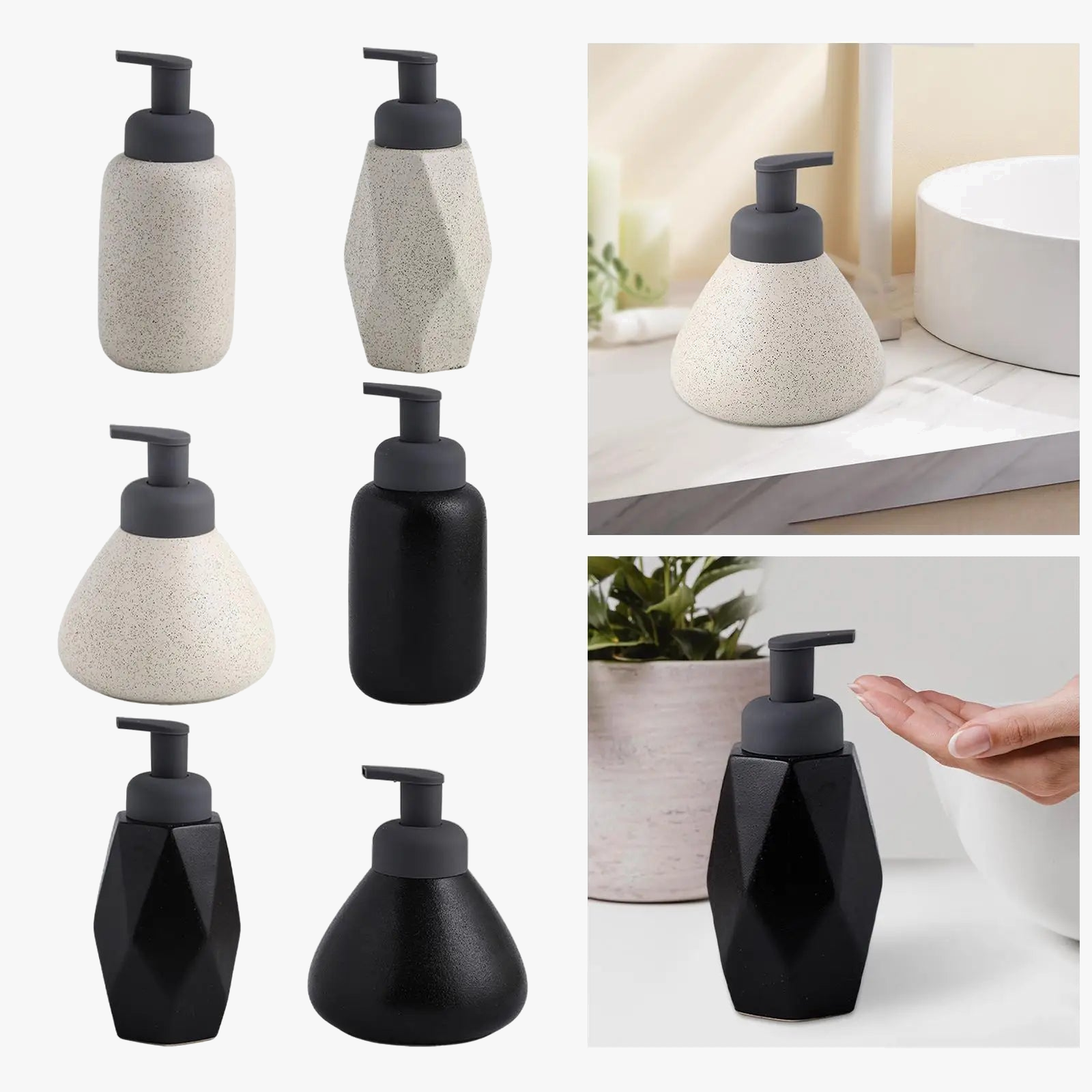 distributeur de savon liquide en céramique réutilisable pour salle de bain