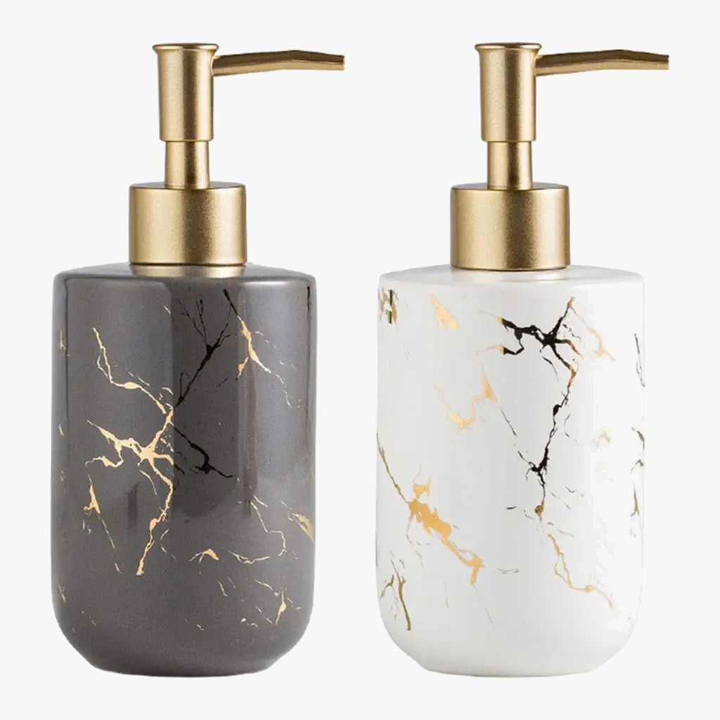 distributeur de savon rechargeable en céramique motif marbre 300 ml